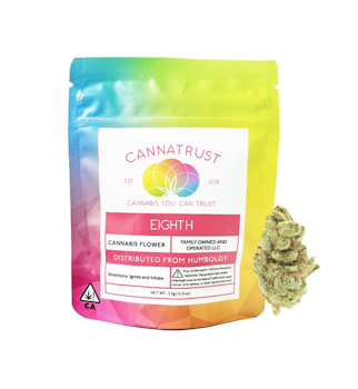 Enjoy 3.5 grams of sungrown Blue Dream flower by Canna Trust. With a sweetness descended from its Blueberry parent, the legendary Blue Dream gently invigorates and inspires. Popular for soothing anxiety and boosting motivation.